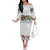 Hawaiian Tropical Flowers and Tribal Polynesian Tattoo Off The Shoulder Long Sleeve Dress White Color