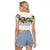 Hawaiian Tropical Flowers and Tribal Polynesian Tattoo Raglan Cropped T Shirt White Color