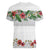 Hawaiian Tropical Flowers and Tribal Polynesian Tattoo Women V-Neck T-Shirt White Color