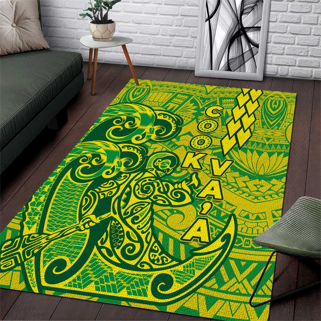 Cook Islands Va'a Polynesian Art Tattoo Area Rug National Color LT03 Green - Yellow - Polynesian Pride