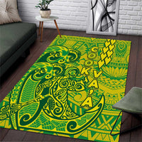 Cook Islands Va'a Polynesian Art Tattoo Area Rug National Color LT03 Green - Yellow - Polynesian Pride