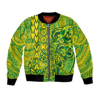 Cook Islands Va'a Polynesian Art Tattoo Bomber Jacket National Color LT03 Unisex Green - Yellow - Polynesian Pride