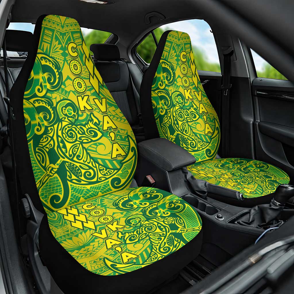 Cook Islands Va'a Polynesian Art Tattoo Car Seat Cover National Color LT03 One Size Green - Yellow - Polynesian Pride