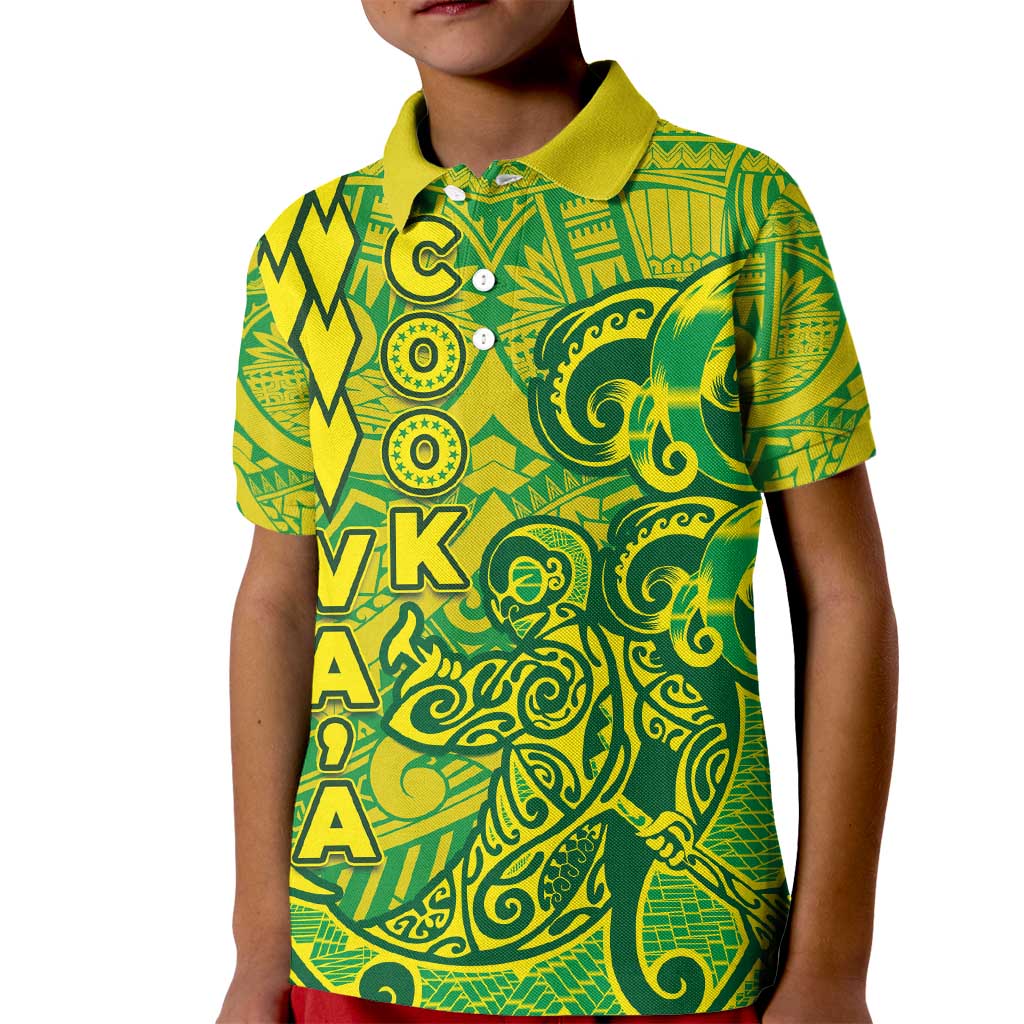 Cook Islands Va'a Polynesian Art Tattoo Kid Polo Shirt National Color LT03 Kid Green - Yellow - Polynesian Pride