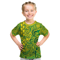 Cook Islands Va'a Polynesian Art Tattoo Kid T Shirt National Color LT03 Green - Yellow - Polynesian Pride