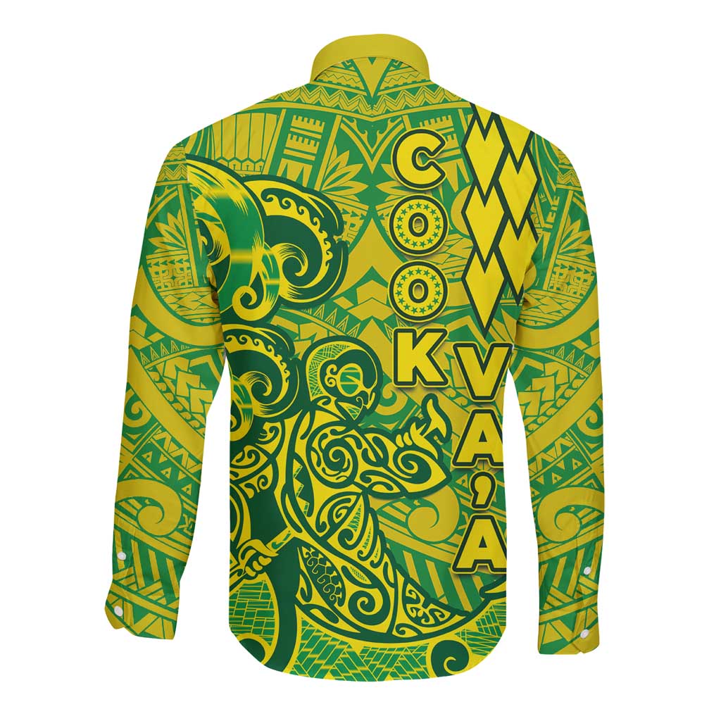 Cook Islands Va'a Polynesian Art Tattoo Long Sleeve Button Shirt National Color LT03 - Polynesian Pride