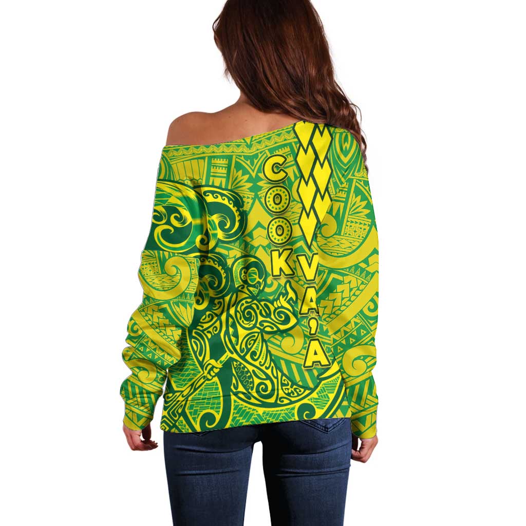 Cook Islands Va'a Polynesian Art Tattoo Off Shoulder Sweater National Color LT03 - Polynesian Pride