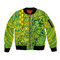 Cook Islands Va'a Polynesian Art Tattoo Sleeve Zip Bomber Jacket National Color LT03 Unisex Green - Yellow - Polynesian Pride