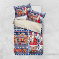 Yule Goat Joulupukki Finnish Christmas Bedding Set Scandinavian Pattern LT03 US Twin 172cm x 218cm Blue - Polynesian Pride