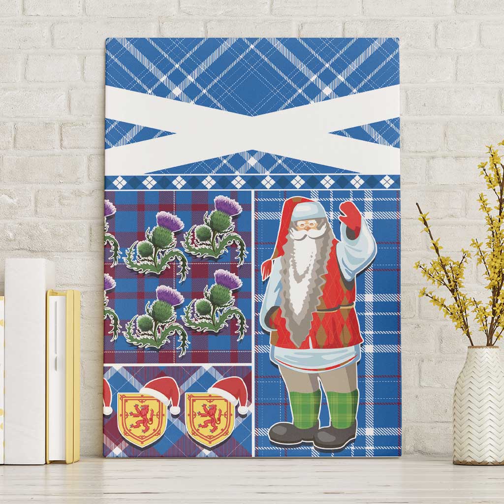 Santa Claus Thistle Scottish Christmas Canvas Wall Art Tartan Pattern