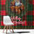 Santa and Higland Cows Scottish Christmas Window Curtain Tartan Pattern