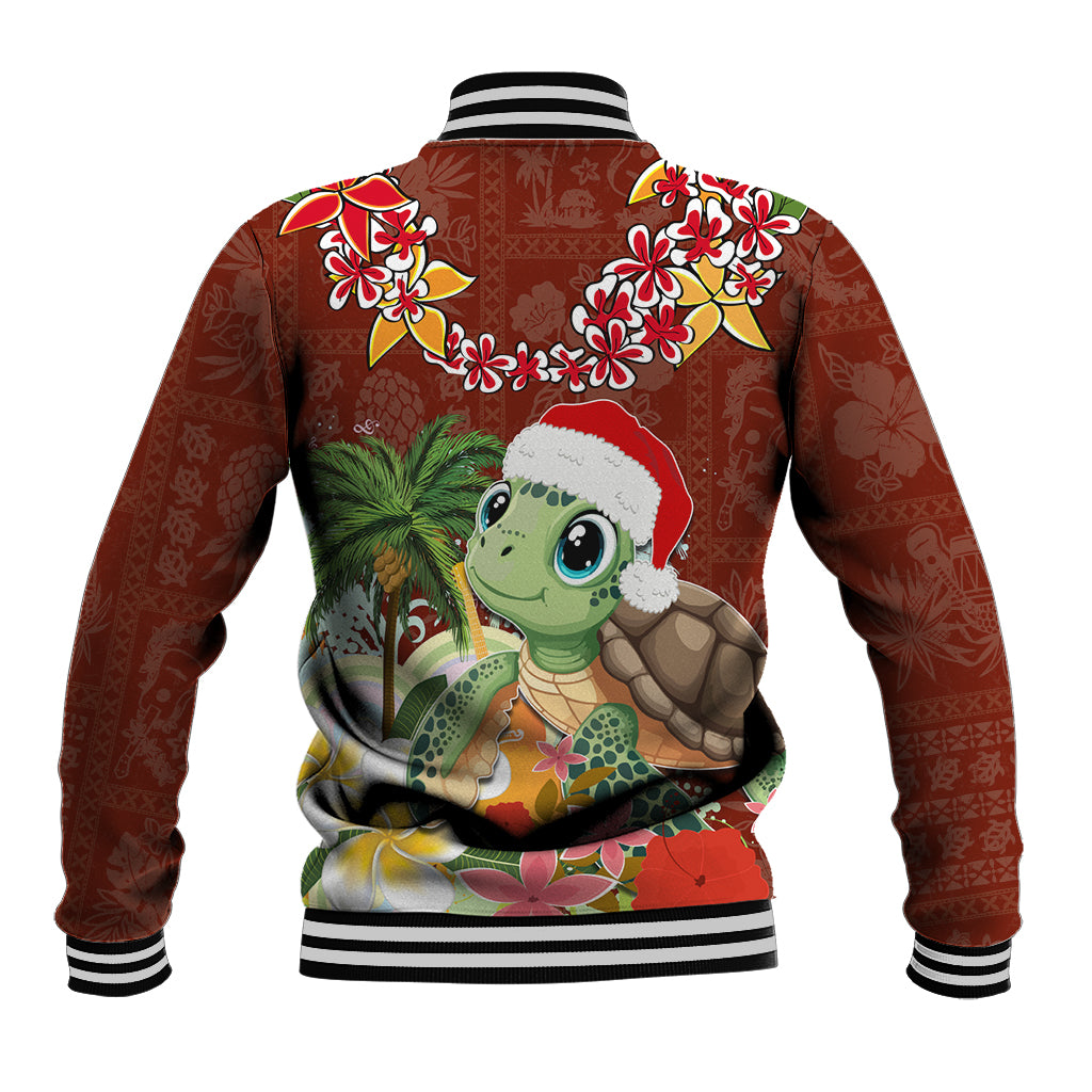 Hawaii Honu Mele Kalikimaka Baseball Jacket Santa Tropical Flower Aloha Summer Red Version LT03 - Polynesian Pride