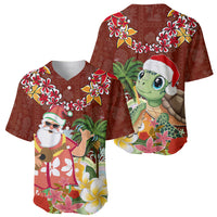 Hawaii Honu Mele Kalikimaka Baseball Jersey Santa Tropical Flower Aloha Summer Red Version LT03 - Polynesian Pride