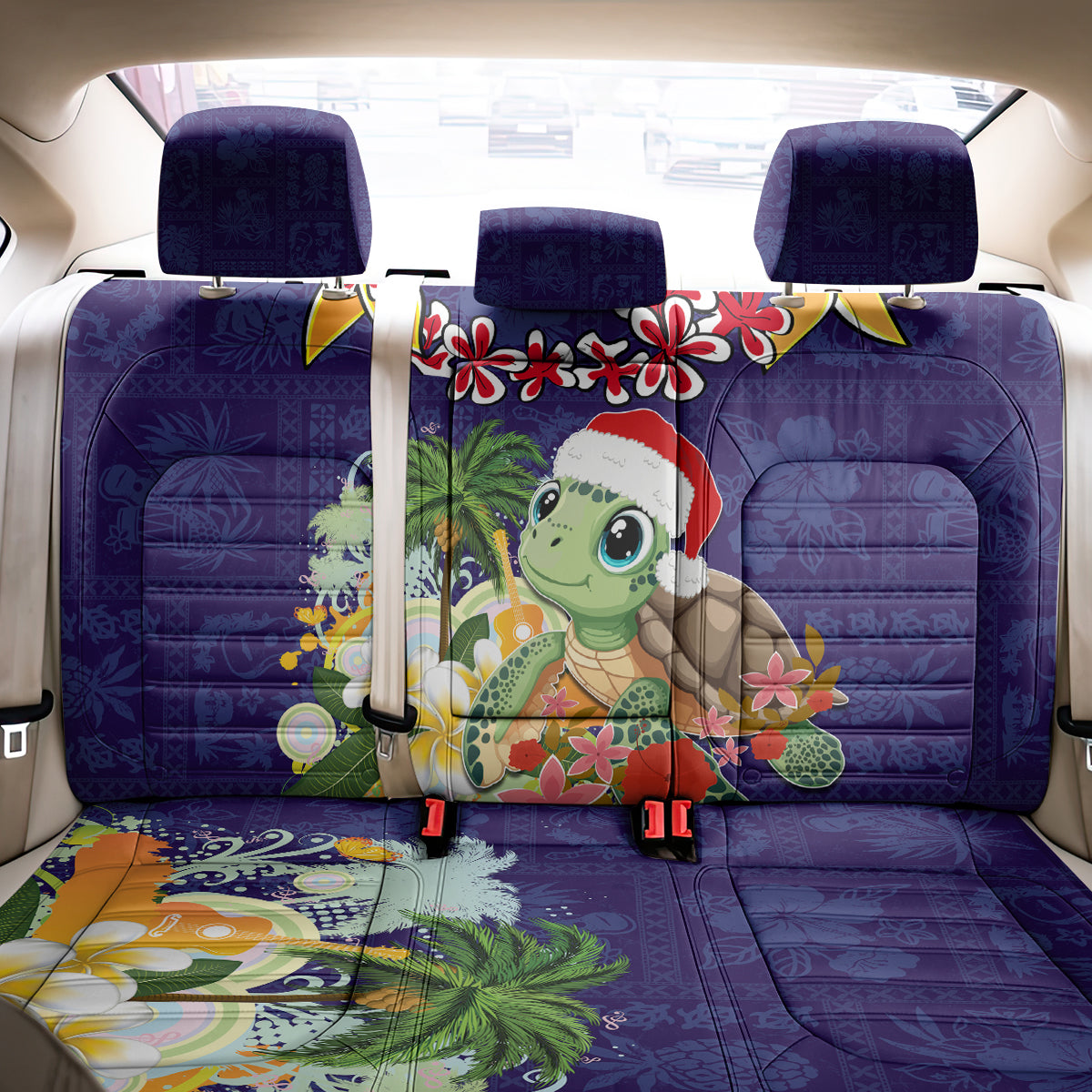 Hawaii Honu Mele Kalikimaka Back Car Seat Cover Santa Tropical Flower Aloha Summer Blue Version LT03 - Polynesian Pride