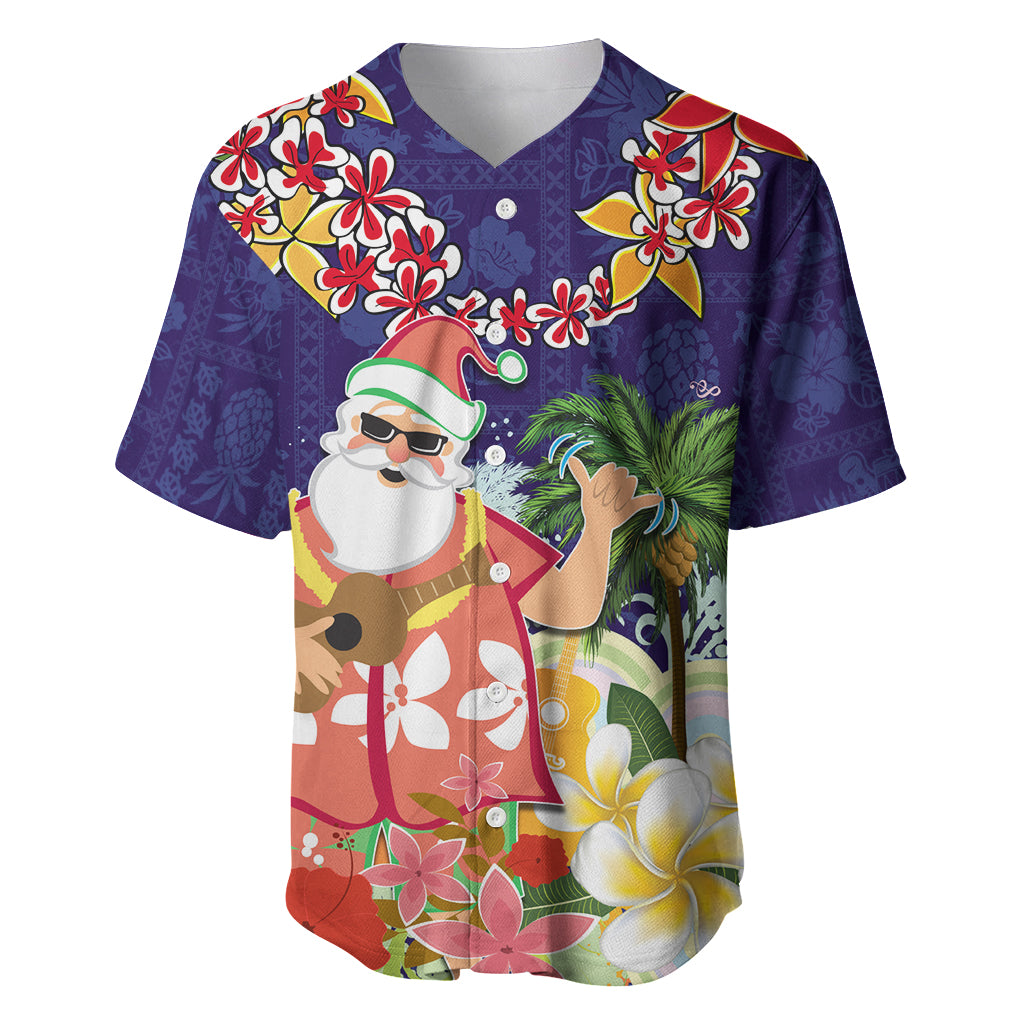 Hawaii Honu Mele Kalikimaka Baseball Jersey Santa Tropical Flower Aloha Summer Blue Version LT03 Blue - Polynesian Pride