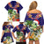 Hawaii Honu Mele Kalikimaka Family Matching Off Shoulder Short Dress and Hawaiian Shirt Santa Tropical Flower Aloha Summer Blue Version LT03 - Polynesian Pride