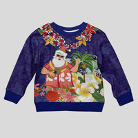 Hawaii Honu Mele Kalikimaka Kid Ugly Christmas Sweater Santa Tropical Flower Aloha Summer Blue Version LT03 Kid Blue - Polynesian Pride