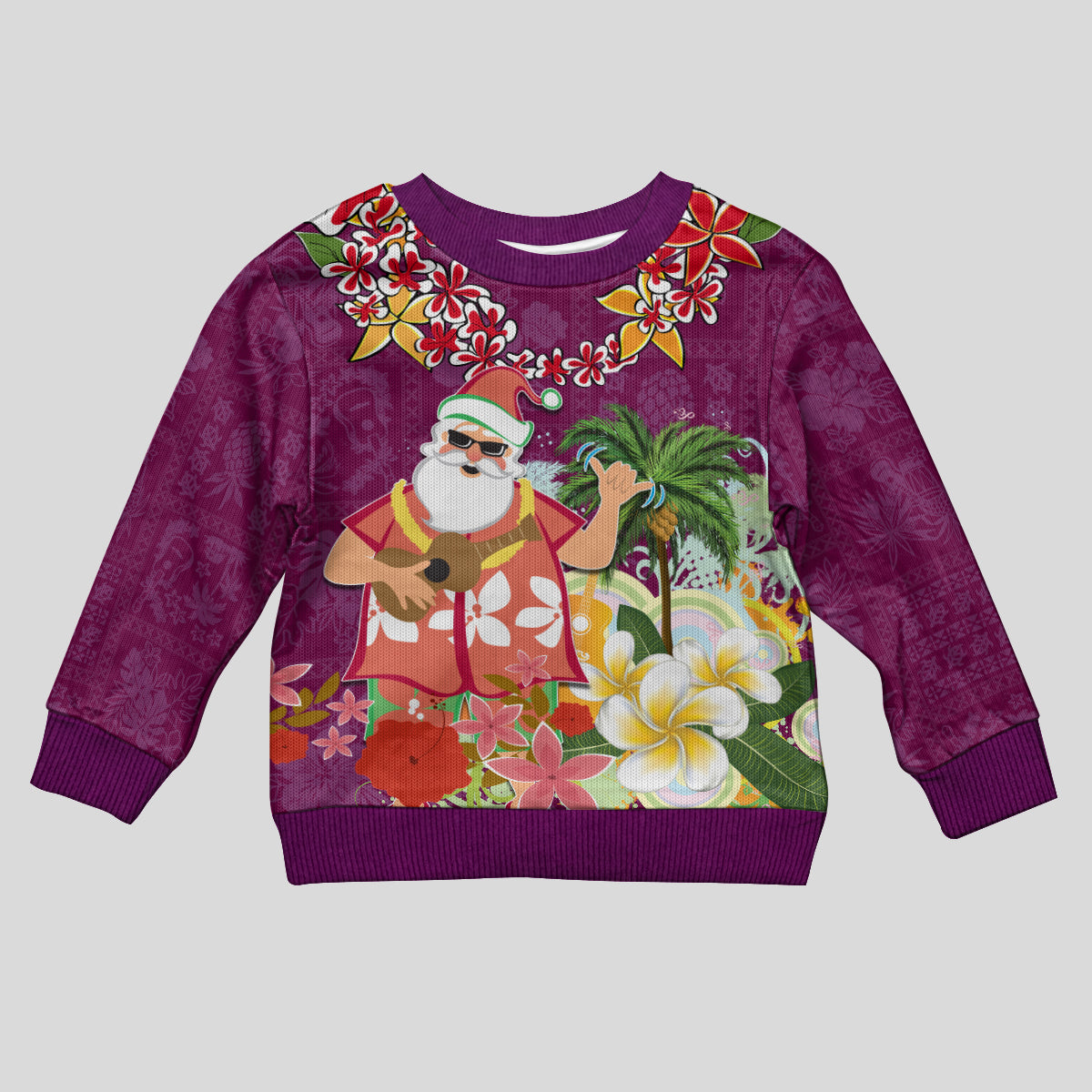 Hawaii Honu Mele Kalikimaka Kid Ugly Christmas Sweater Santa Tropical Flower Aloha Summer Pink Version LT03 Kid Pink - Polynesian Pride