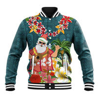 Hawaii Honu Mele Kalikimaka Baseball Jacket Santa Tropical Flower Aloha Summer Turquoise Version LT03 Unisex Turquoise - Polynesian Pride