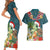 Hawaii Honu Mele Kalikimaka Couples Matching Short Sleeve Bodycon Dress and Hawaiian Shirt Santa Tropical Flower Aloha Summer Turquoise Version LT03 - Polynesian Pride