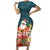 Hawaii Honu Mele Kalikimaka Family Matching Short Sleeve Bodycon Dress and Hawaiian Shirt Santa Tropical Flower Aloha Summer Turquoise Version LT03 Mom's Dress Turquoise - Polynesian Pride