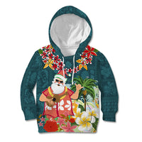 Hawaii Honu Mele Kalikimaka Kid Hoodie Santa Tropical Flower Aloha Summer Turquoise Version LT03 Turquoise - Polynesian Pride