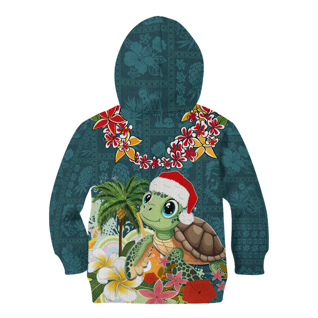 Hawaii Honu Mele Kalikimaka Kid Hoodie Santa Tropical Flower Aloha Summer Turquoise Version LT03 - Polynesian Pride
