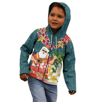 Hawaii Honu Mele Kalikimaka Kid Hoodie Santa Tropical Flower Aloha Summer Turquoise Version LT03 - Polynesian Pride