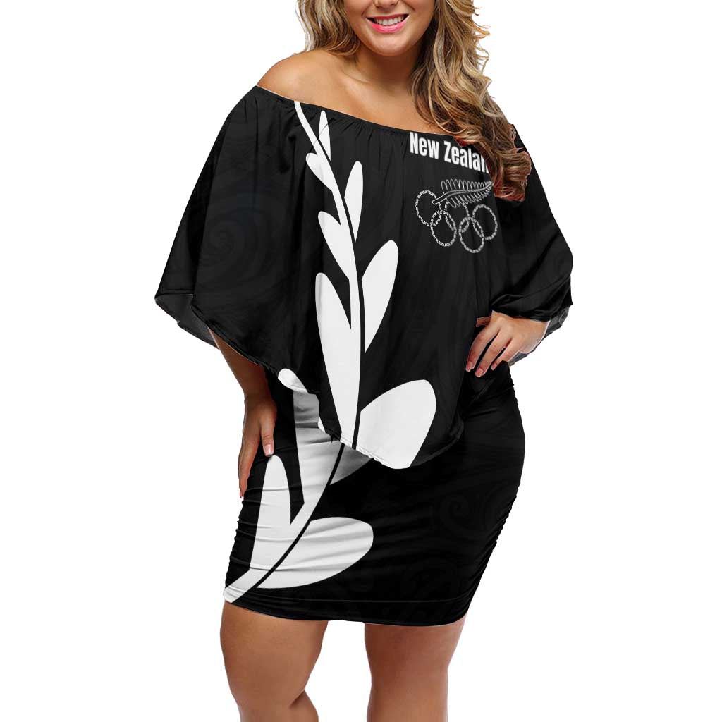 Personalised New Zealand Canoeing Special Jersey Off Shoulder Short Dress LT03 Women Black - Polynesian Pride