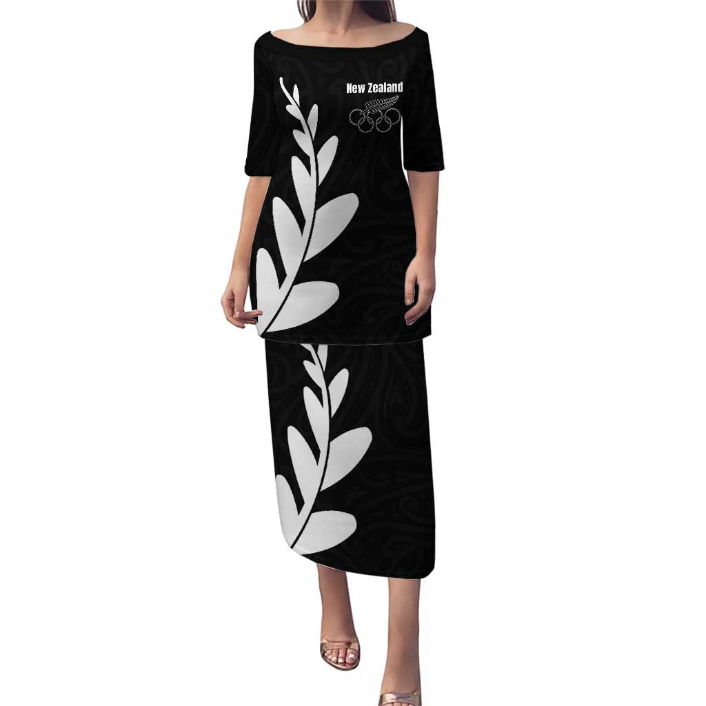 Personalised New Zealand Canoeing Special Jersey Puletasi LT03 Long Dress Black - Polynesian Pride