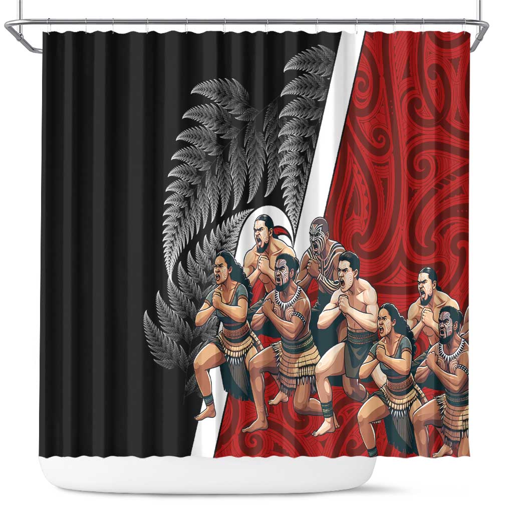 New Zealand Te Matatini Shower Curtain Kapa Haka and Silver Fern - Maori Art Pattern