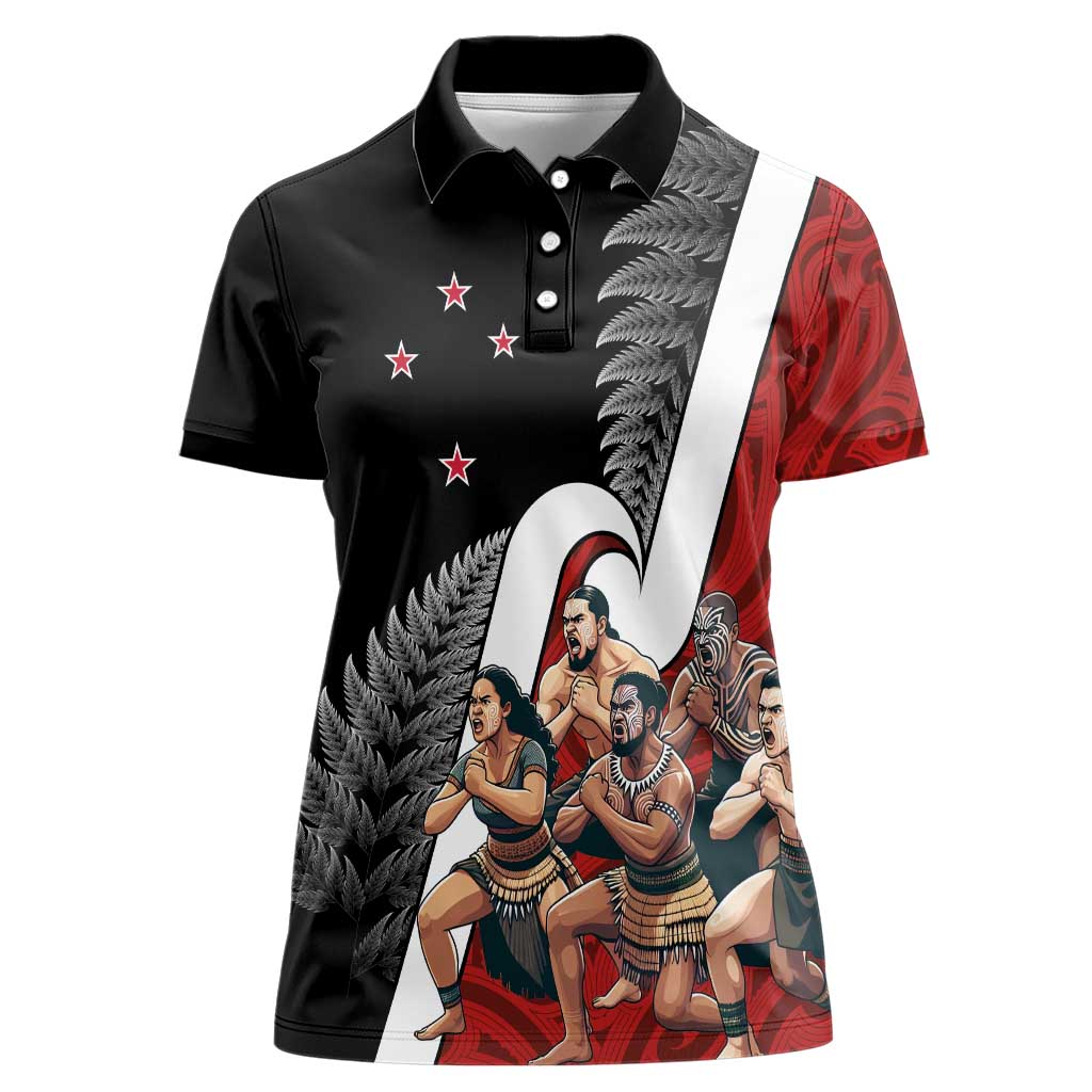 New Zealand Te Matatini Women Polo Shirt Kapa Haka and Silver Fern - Maori Art Pattern