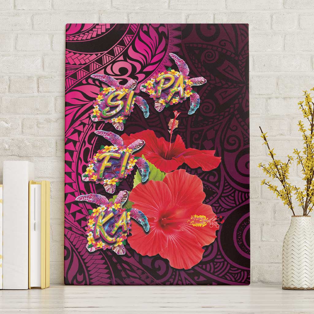 Pasifika Festival Canvas Wall Art Plumeria Turtles with Hibiscus - Polynesian Art Tattoo Pink Color