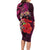 Pasifika Festival Long Sleeve Bodycon Dress Plumeria Turtles with Hibiscus - Polynesian Art Tattoo Pink Color