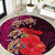 Pasifika Festival Round Carpet Plumeria Turtles with Hibiscus - Polynesian Art Tattoo Pink Color