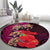 Pasifika Festival Round Carpet Plumeria Turtles with Hibiscus - Polynesian Art Tattoo Pink Color