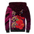 Pasifika Festival Sherpa Hoodie Plumeria Turtles with Hibiscus - Polynesian Art Tattoo Pink Color