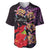 Pasifika Festival Baseball Jersey Plumeria Turtles with Hibiscus - Polynesian Art Tattoo Purple Color