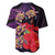 Pasifika Festival Baseball Jersey Plumeria Turtles with Hibiscus - Polynesian Art Tattoo Purple Color