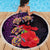 Pasifika Festival Beach Blanket Plumeria Turtles with Hibiscus - Polynesian Art Tattoo Purple Color