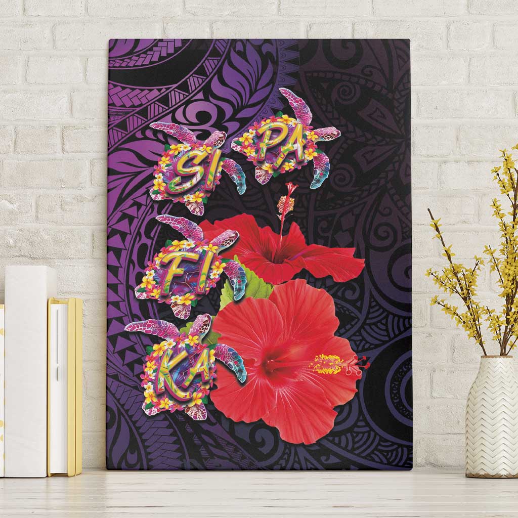 Pasifika Festival Canvas Wall Art Plumeria Turtles with Hibiscus - Polynesian Art Tattoo Purple Color