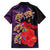 Pasifika Festival Family Matching Off The Shoulder Long Sleeve Dress and Hawaiian Shirt Plumeria Turtles with Hibiscus - Polynesian Art Tattoo Purple Color