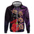 Pasifika Festival Hoodie Plumeria Turtles with Hibiscus - Polynesian Art Tattoo Purple Color