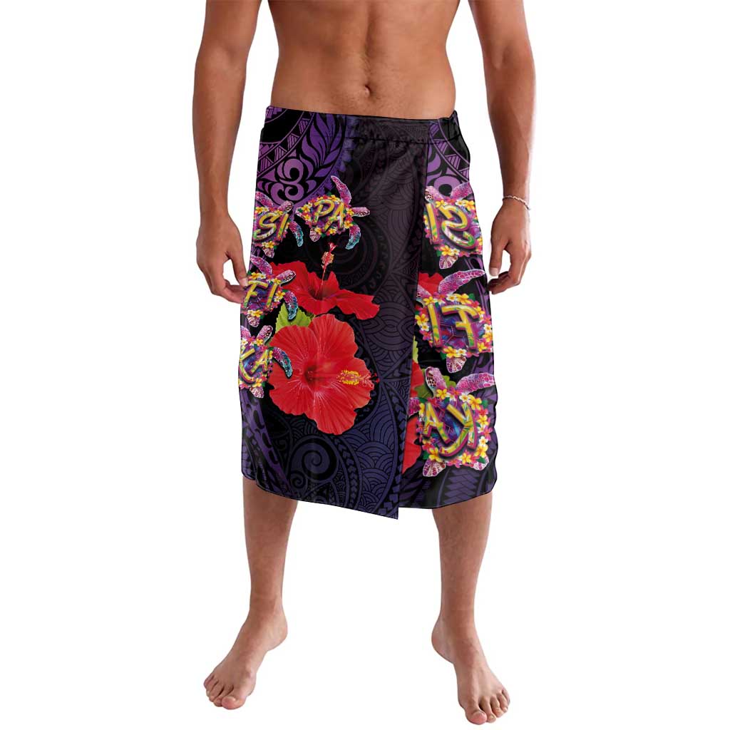 Pasifika Festival Lavalava Plumeria Turtles with Hibiscus - Polynesian Art Tattoo Purple Color