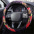 Pasifika Festival Steering Wheel Cover Plumeria Turtles with Hibiscus - Polynesian Art Tattoo Purple Color