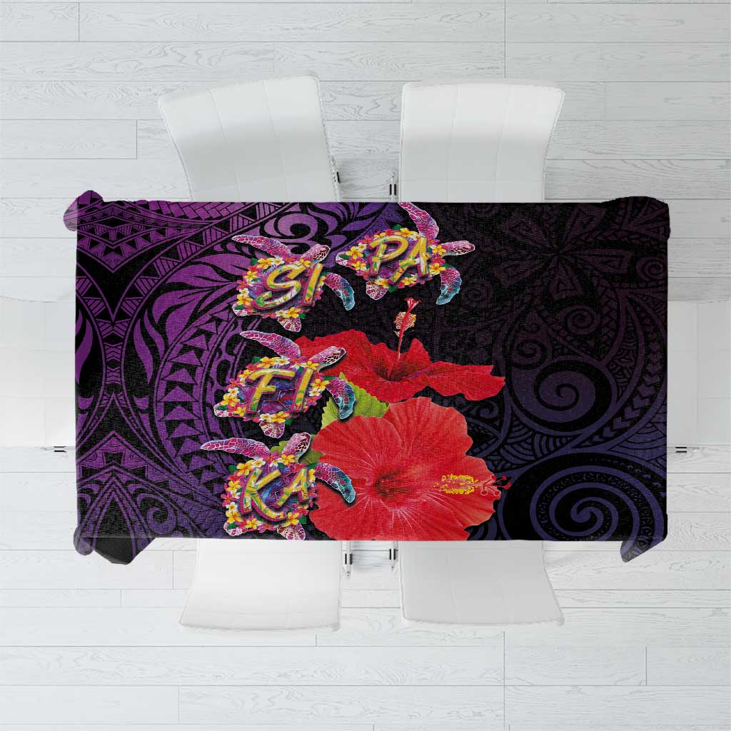 Pasifika Festival Tablecloth Plumeria Turtles with Hibiscus - Polynesian Art Tattoo Purple Color