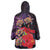 Pasifika Festival Wearable Blanket Hoodie Plumeria Turtles with Hibiscus - Polynesian Art Tattoo Purple Color