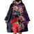 Pasifika Festival Wearable Blanket Hoodie Plumeria Turtles with Hibiscus - Polynesian Art Tattoo Purple Color