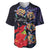 Pasifika Festival Baseball Jersey Plumeria Turtles with Hibiscus - Polynesian Art Tattoo Dark Navy Color