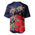 Pasifika Festival Baseball Jersey Plumeria Turtles with Hibiscus - Polynesian Art Tattoo Dark Navy Color